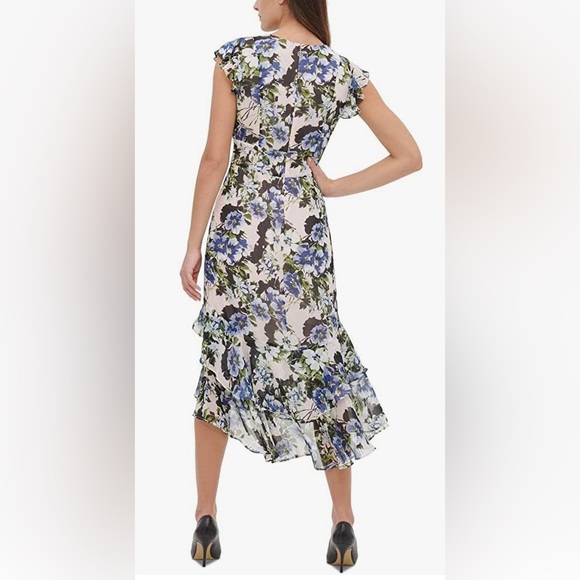 Tommy Hilfiger riviera floral chiffon high low dress with ruffled sleeve. Size 6 - Picture 2 of 12